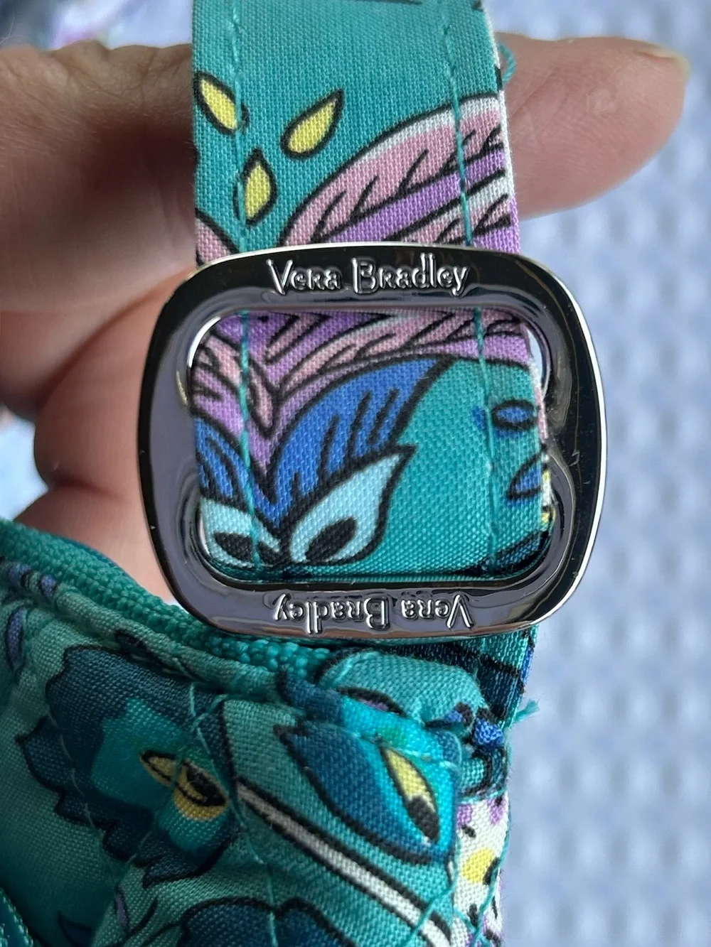 Vera Bradley Turquoise Floral Quilted Crossbody with Purple Accents - Picture 7 of 16